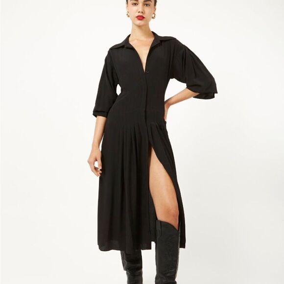 Equipment Dresses & Skirts - Equipment Briella Black Silk Long Sleeve  Maxi Shirt Dress | Size 6